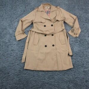 JIEPOTU Trench Coat Womens TXX Beige Belted Collared Lined Twill Mid-Length NWT